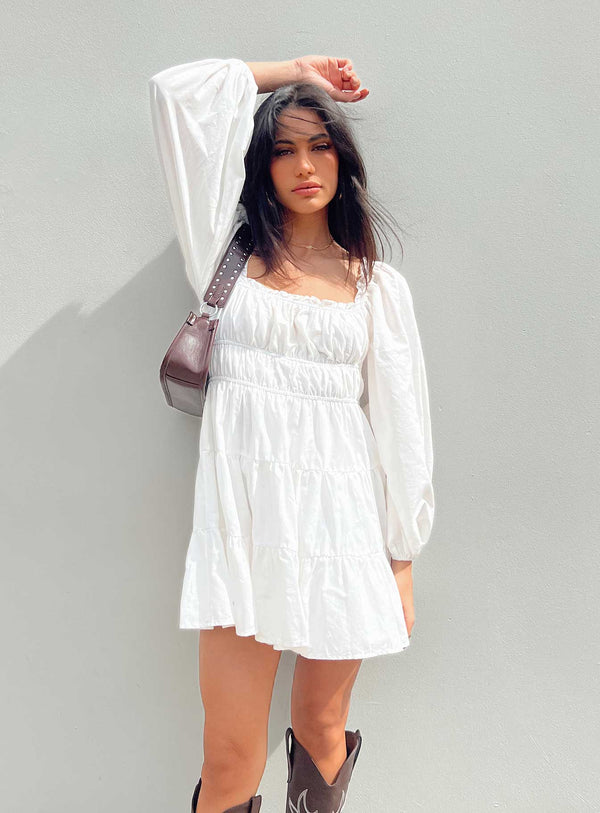 Ceara Long Sleeve Mini Dress White