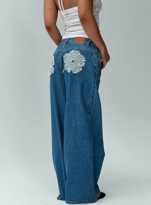 A Keeper Flower Patch Jeans Mid Blue