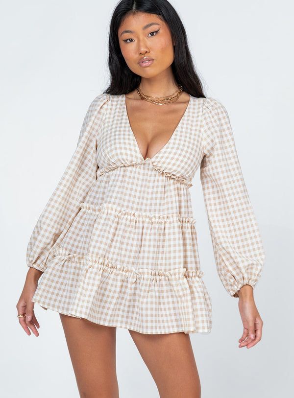 Ainslie Long Sleeve Mini Dress Beige