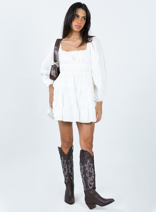 Ceara Long Sleeve Mini Dress White