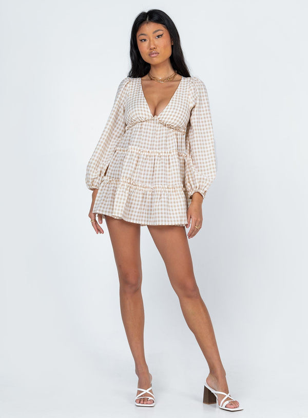 Ainslie Long Sleeve Mini Dress Beige