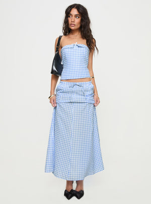 Carmino Strapless Top Blue Check