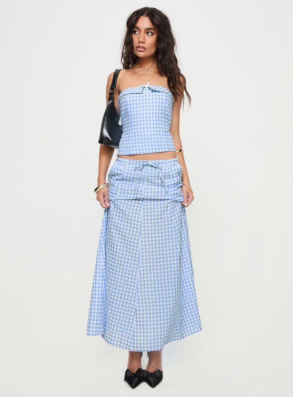 Carmino Strapless Top Blue Check