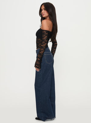 Good Judgement Off Shoulder Lace Long Sleeve Top Black