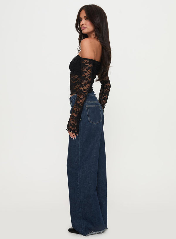 Good Judgement Off Shoulder Lace Long Sleeve Top Black
