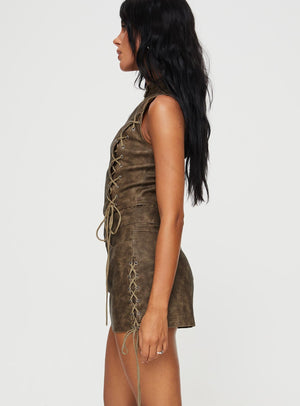 Ceejay Faux Leather Mini Skirt Brown