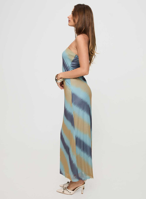 Celik Strapless Maxi Dress Blue / Brown
