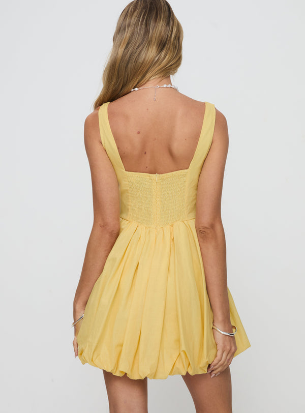 Alcott Bubble Hem Mini Dress Lemon