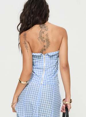 Carmino Strapless Top Blue Check