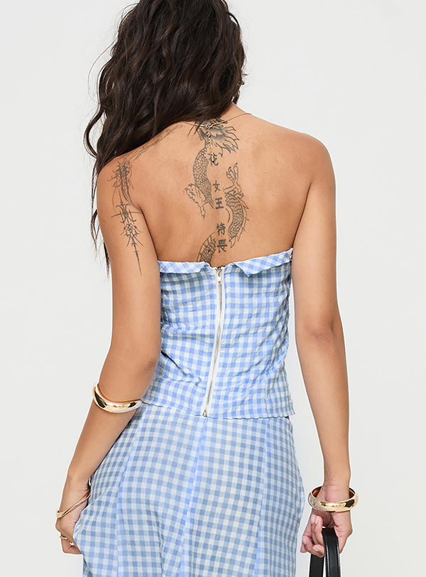 Carmino Strapless Top Blue Check