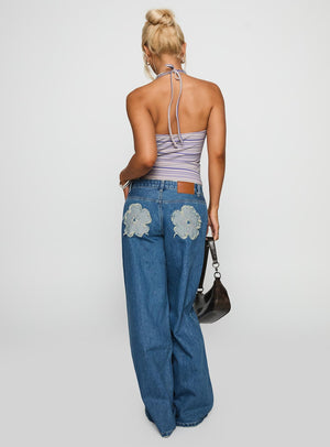 A Keeper Flower Patch Jeans Mid Blue