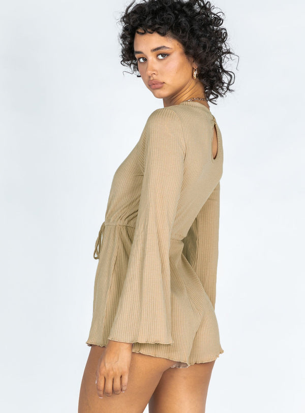 Aiken Long Sleeve Beige Romper