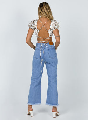 Cece Hammer Wide Leg Knee Rip Jeans Mid Wash Denim