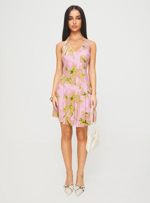 Alcedo Halter Mini Dress Pink / Green