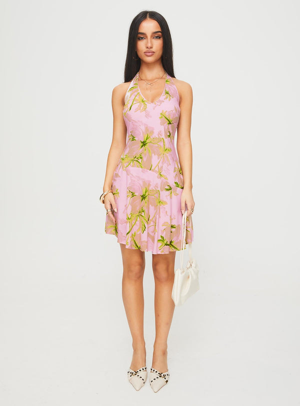Alcedo Halter Mini Dress Pink / Green