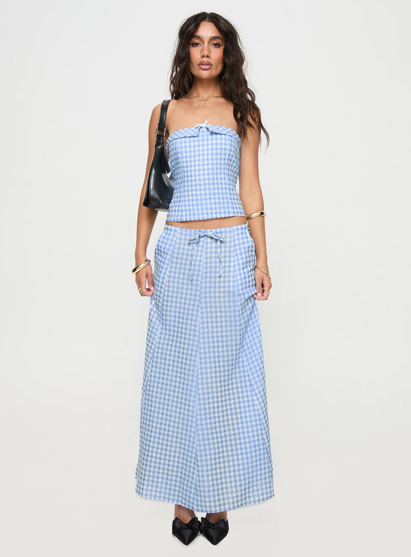 Carmino Strapless Top Blue Check