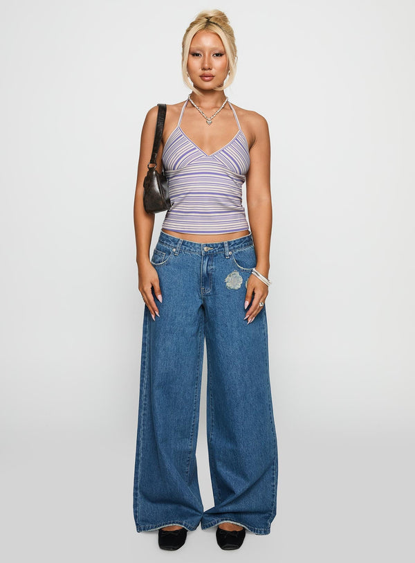 A Keeper Flower Patch Jeans Mid Blue