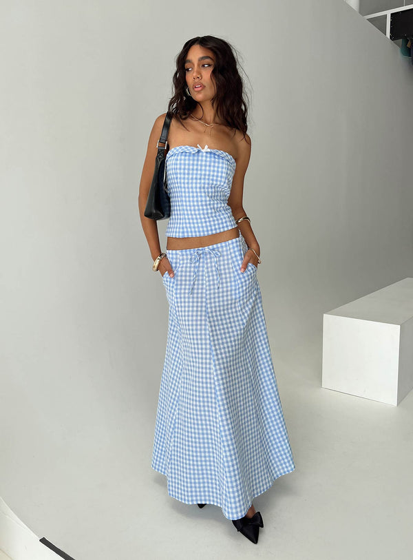 Carmino Strapless Top Blue Check