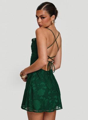 Celena Mini Dress Forest Green Burnout