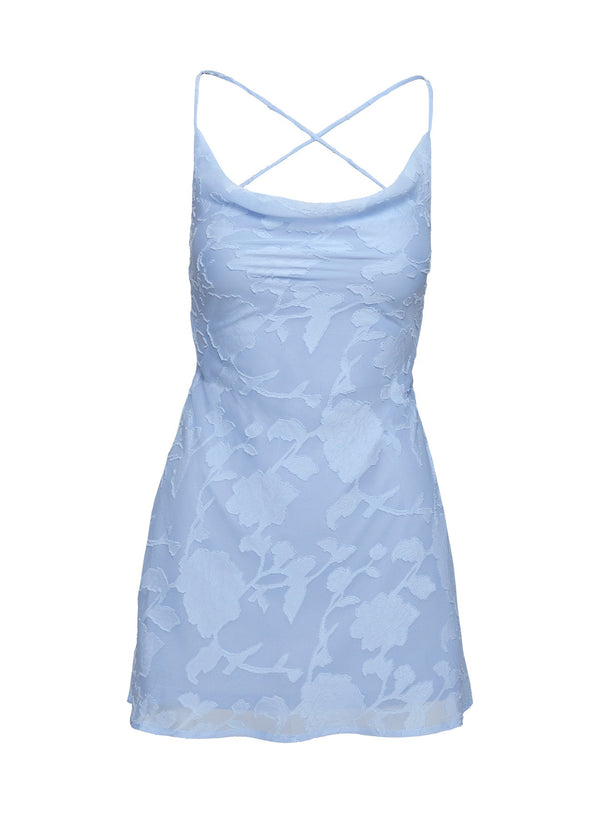 Celena Mini Dress Light Blue Burnout Petite