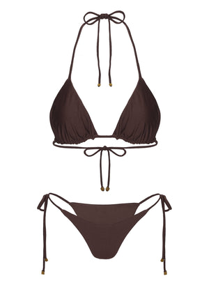 Glora Tie Side Shine Bikini Bottom Brown