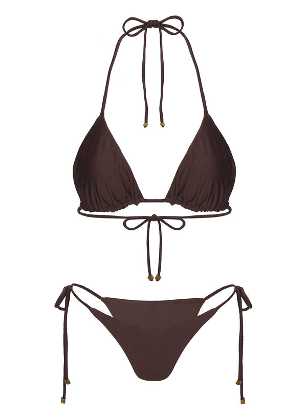 Glora Tie Side Shine Bikini Bottom Brown