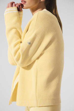 Tennis Club Sweater Knit Cardigan - Warm Butter/White