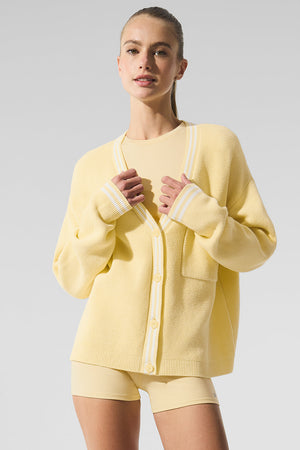 Tennis Club Sweater Knit Cardigan - Warm Butter/White