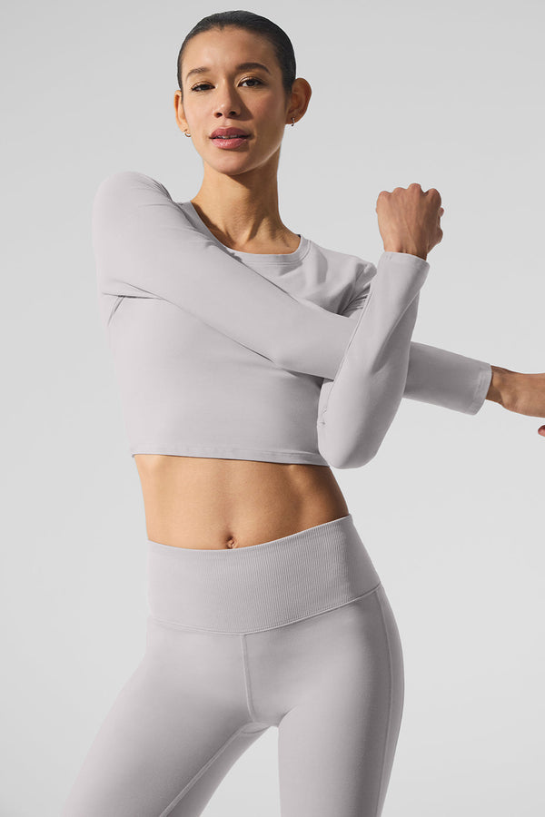 Washed Alosoft Crop Finesse Long Sleeve - Grey Sky Wash