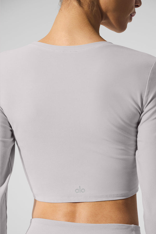 Washed Alosoft Crop Finesse Long Sleeve - Grey Sky Wash