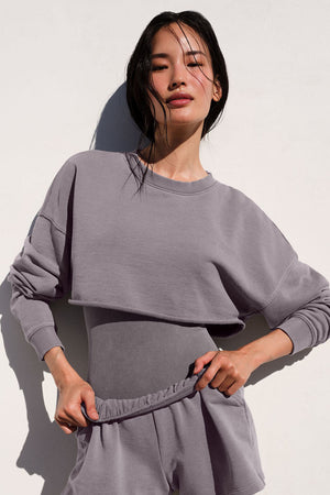 Washed Extreme Cropped Pullover - Cool Grey Wash