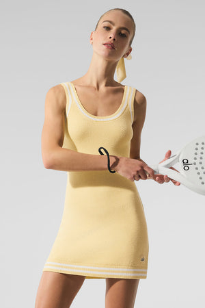 Tennis Club Sweater Knit Dress - Warm Butter/White